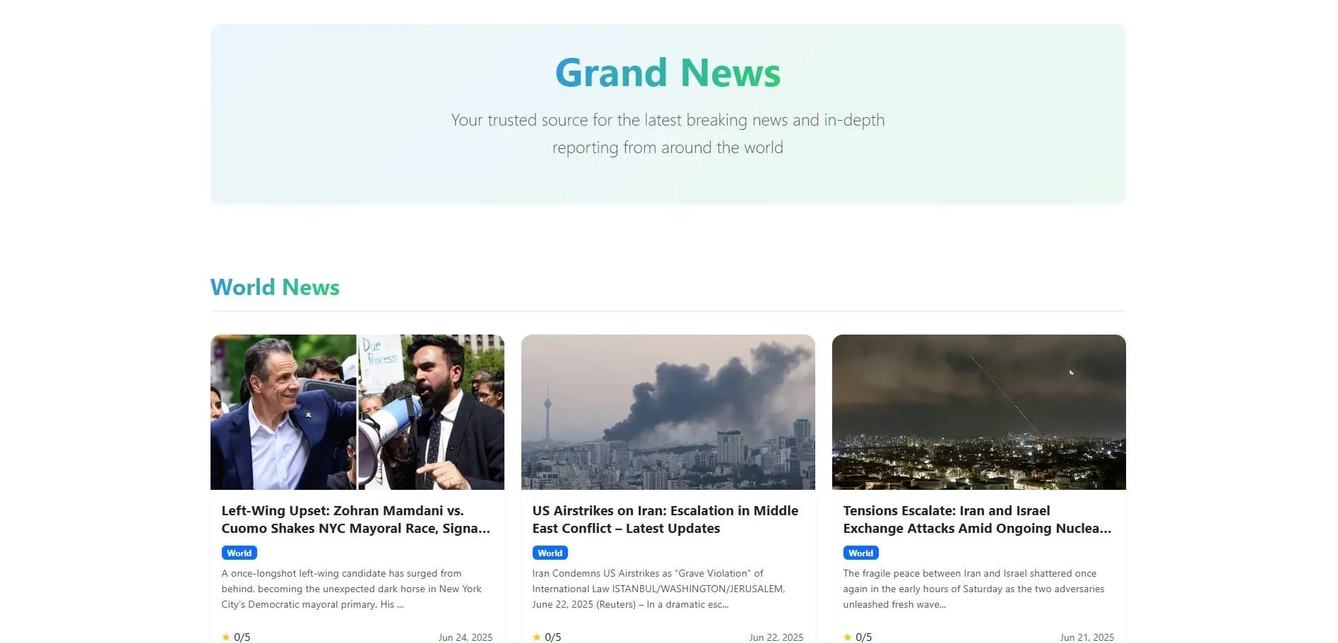 Screenshot of GrandNews project